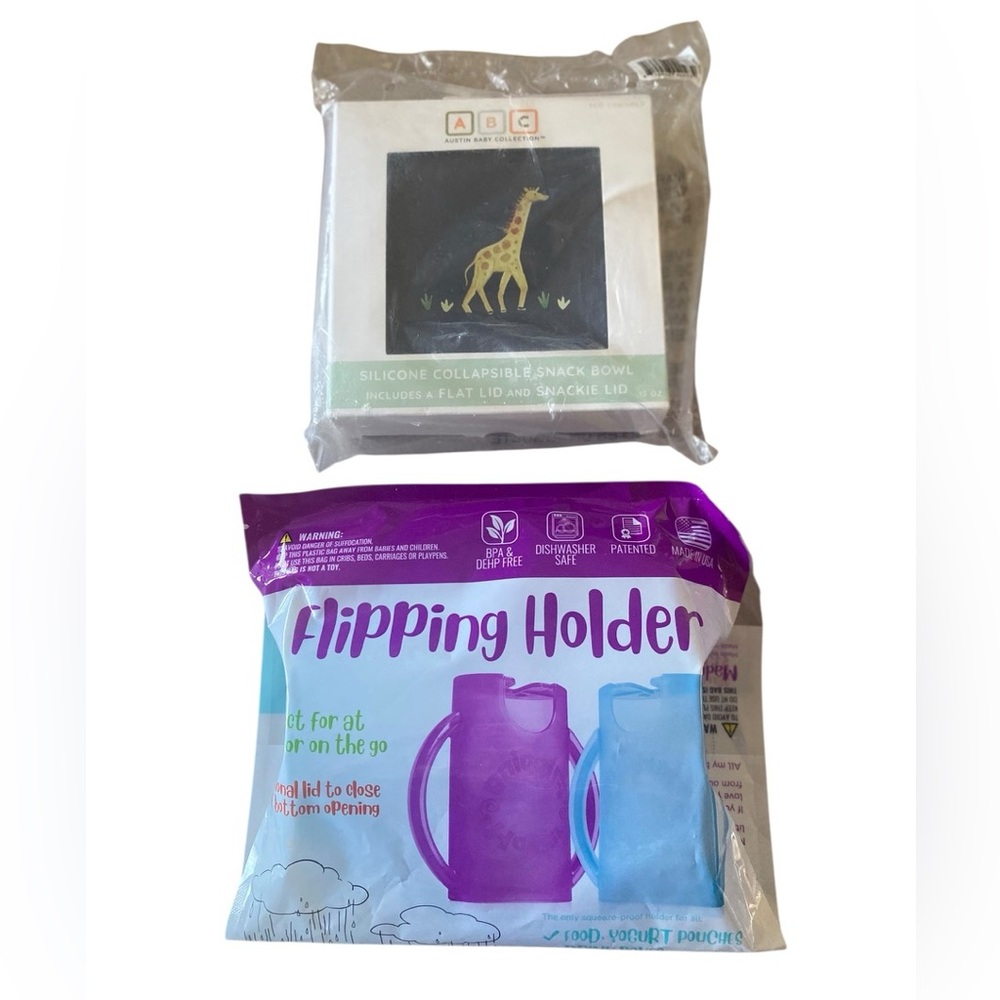 Flipping Holder Snack Pouch Carrier + Silicone Snack Bowl Set